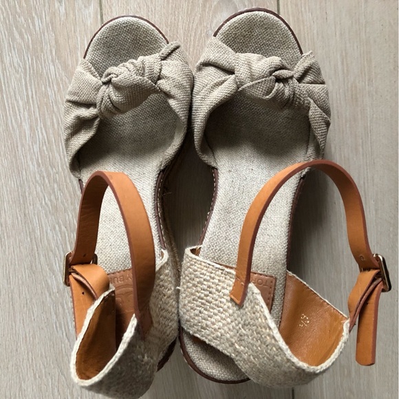 Tory Burch Macy Wedge Platform Espadrille Linen Beige Sandals Women’s Size 6.5 - Picture 5 of 9